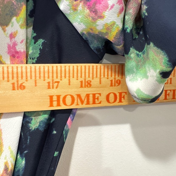 DKNY Navy 20W Floral Wrap Dress Puff Sleeve Belted Midi Women's Plus Size - Picture 7 of 8